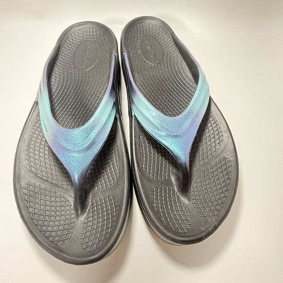 OOFOS OOLALA Luxe Flip Flop Women’s Size 7 Thong Recovery Sandals Metallic - Picture 5 of 11